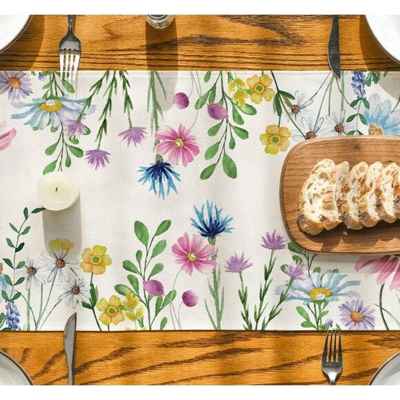 Table Runner 13x72in Woven Polyester Spring Summer Floral - Picture 3 of 3
